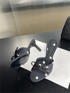 Sandales à talons aiguilles sexy style club pour femme 2025 – Nouveauté été-automne, à pois, bout ouvert, avec nœud, noires, grande taille 43 - Product Image 6