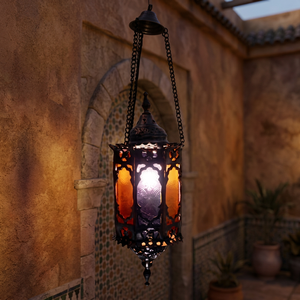 Zahereen BR1 Handmade Islamic Cast Brass Hanging Lamp Color Stained Glass <b>Chandeliers</b> Pendant Lights LED Energy Saving Dimmable - Product Image 3