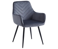 Chaise de salle à manger en velours gris foncé en gros |   Fauteuil rembourré moderne à coutures en V avec pieds en métal noir