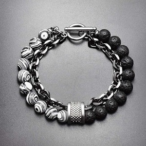 Bracelet en métal perlé avec pierre de <span class=keywords><strong>carte</strong></span> givrée, perles de pierre œil de tigre et perles de lave, chaîne noire pour homme - Product Image 4
