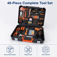 Kit d'outils sans fil en acier au carbone 48 pièces : perceuse, tournevis, pinces, clé, marteau – Outils à main OEM pour réparation domestique, mallette moulée par soufflage