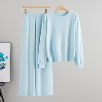 Ensemble 2 pièces tricoté automne-hiver 2026 pour femme : pull étoile en strass marron chocolat et pantalon large – Vente en gros