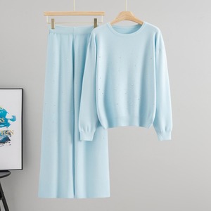 Completo Set 2 Pezzi Lavorato a Maglia Autunno Inverno 2026 Marrone Cioccolato con Maglione Stella Strass e Pantaloni a Gamba Larga da Donna - Vendita all'Ingrosso - Product Image 6