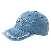 Topi Baseball 6 Panel Denim Twill Unisex Bordir Mesin Antik Lingkar Kepala Dapat Disesuaikan Empat Musim Gaya Korea