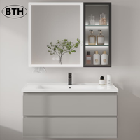 Armoire de rangement de salle de bain moderne personnalisable en acier inoxydable avec rétroéclairage LED, deux couleurs, miroir, 60 cm, vasque en céramique, montage mural