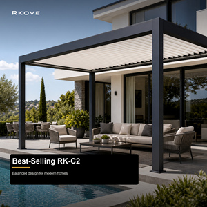 Pérgola motorizada de aluminio RKOVE con techo ajustable, gazebo impermeable para exteriores junto a la piscina para villas. - Product Image 5