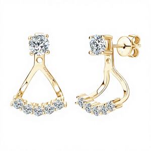 Unique Trendy GRA Certified Dress <b>Earrings</b> 18K Gold Plated 925 Silver Mossanite Jewelry 5mm 0.5ct Women's <b>Front</b> <b>Back</b> <b>Earrings</b> - Product Image 2