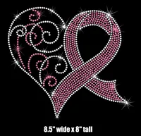 Ruban de sensibilisation au cancer du sein rose personnalisé fer sur transfert de strass