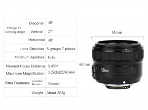 เลนส์ YONGNUO YN 50 มม. F/1.8 AF เลนส์ออโต้โฟกัส YN50 มม. สำหรับกล้อง Nikon D3100 D5000D 5500 D3400 DSLR - Product Image 3