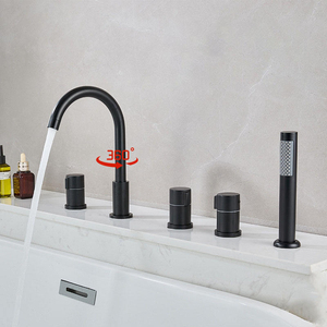 Robinet de baignoire et mitigeur de douche 5 trous en laiton massif de style européen avec jet de massage pour projets d'appartements - Product Image 4