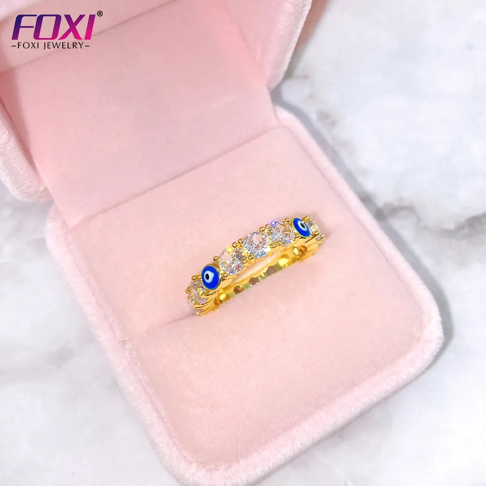 2022 high quality circular zircon inlay eye ring jewelry , wholesale charm women's gold plated blue eye rings