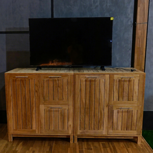 Mueble de Madera de Teca Sólida para Sala de Estar con Tres Cajones y Compartimentos de Almacenamiento, Diseño Rústico Moderno - Product Image 2