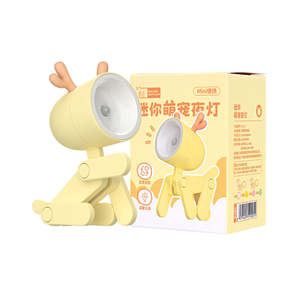 Lampu malam LED Mini Modern lampu meja ABS rusa anjing untuk Pelindung mata dioperasikan baterai putih hangat untuk membaca asrama rumah - Product Image 1