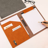 Vintage PU Leather Clip File Padfolio A4 Zipper Notepad Business Card Holder Presentation Folder Bag