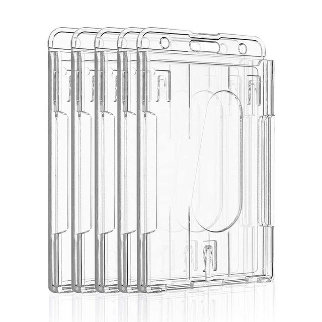 PS PC Vertical 2 Dual Credit Card Holder Protector Cover ID Card Double Hard Plastic Portable Work Card Holder With Thumb Slot