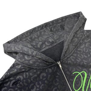 Sudadera con capucha para hombre, negra, estilo vintage, con estampado de leopardo, con cremallera, personalizada, de alta calidad, extragrande, para venta al por mayor - Product Image 3