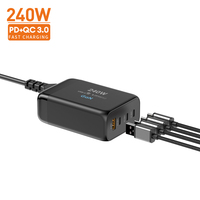 GaN-adaptador de corriente para viaje de fábrica, cargador de teléfono móvil con 4 puertos tipo C, PD3.1, QC3.0, para ordenador portátil, 240W
