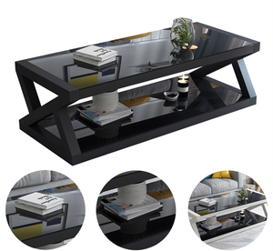 Mesa de Centro Moderna para Café y Té, Diseño de Vidrio y <span class=keywords><strong>Metal</strong></span>, Mueble para Sala de Estar - Product Image 5