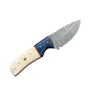 Cuchillo de caza y camping de hoja fija Drop Point de acero de Damasco con mango de madera Pakka azul de 23 cm, 3 años de garantía, personalizable DIY - Product Image 3
