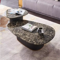 Meubles de maison de luxe, table basse ovale moderne avec plateau en marbre et pieds en acier pour salon, appartement