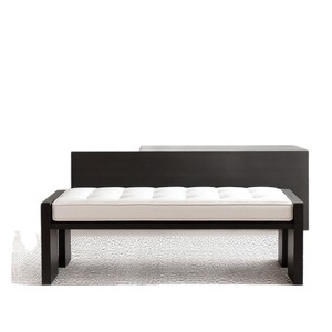 Banc minimaliste en bois massif avec coussin capitonné blanc, meuble pour salon, chambre à coucher, entrée, banc long - Product Image 5