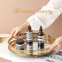 Gouden Luxe Huisdecoratie Metalen Spiegelbewaarbakken Voor Sieraden Make-Up Cosmetica-Tafelblad