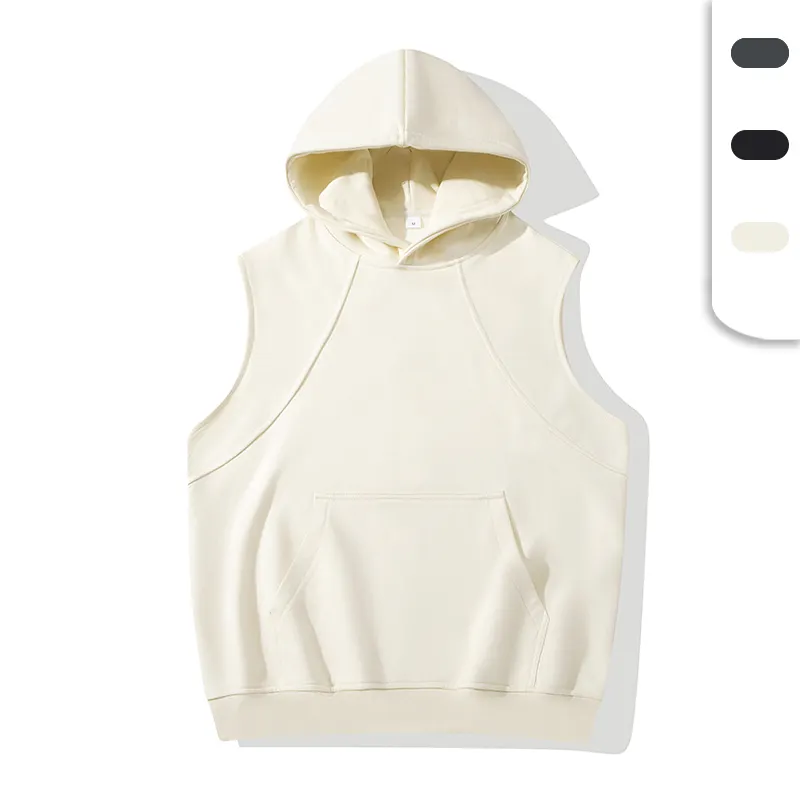 Men's Blank Design Sleeveless Hoodies with Custom Logo Polyester Summer Tank Tops Hooded Vest