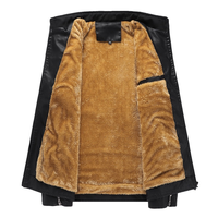 Veste d'hiver décontractée pour homme en similicuir noir brodé, avec fermeture éclair, col montant, doublure en peluche, design multi-poches, respirante