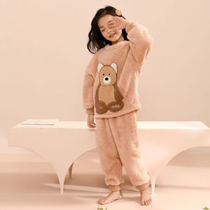 Hongbo sonbahar ve kış bebek kürklü ayı pijama seti sıcak ev çocuk erkek giyim seti kalınlaşmak yumuşak eğlence giyim çocuk pijamaları - Product Image 2