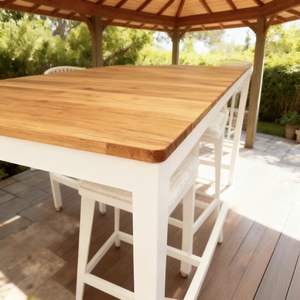 סט בר מלבני מודרני מעץ טיק ומסגרת ברזל לחדרי ישיבות וברים עם גלגלים, עמיד וידידותי לסביבה - Product Image 5