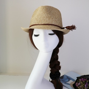 Thời trang tùy chỉnh in logo Fedora mũ rơm ngày bãi biển phụ nữ người đàn ông rộng vành rơm UPF50 + cuộn lên mũ Fedora bãi biển rơm Mũ mặt trời - Product Image 1