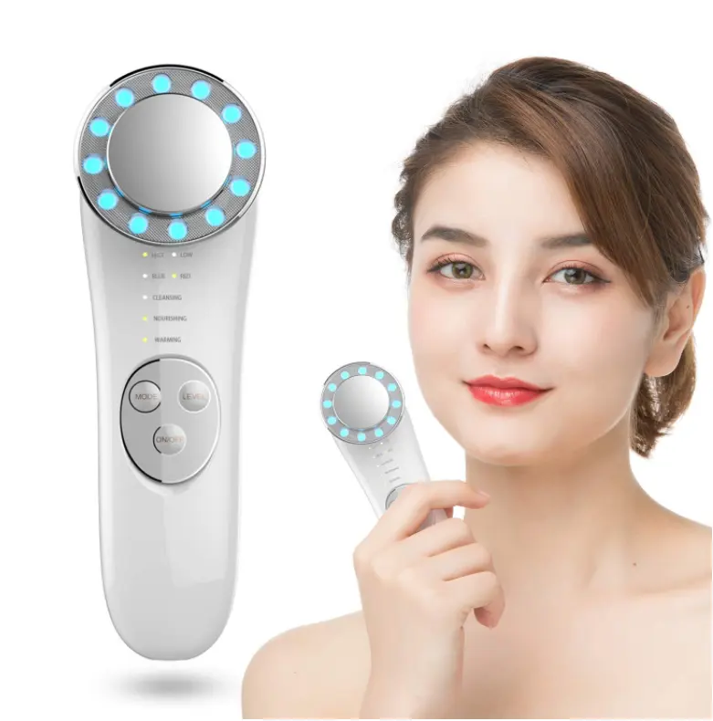 Facial Massager 7 in 1 Deep Cleaning Lifting High Frequency Cream Absorption LED Blue Red Light Wave Skin Care Machine Tools