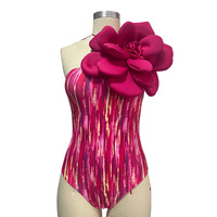 JSN 3D Bloemen Decor Zwempak met Rok voor Dames Zwemkleding Vrouwelijk Retro Eén Schouder Elegant Badpak