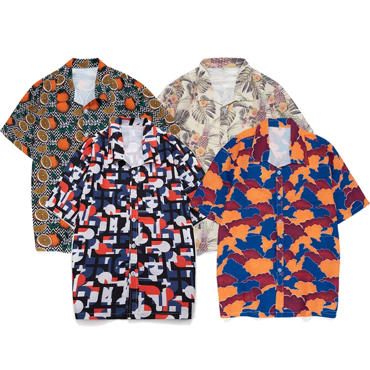 2023 new arrival mens plus size hawaiian shirts wholesale custom Tropical floral printing casual beach shirts resort wear