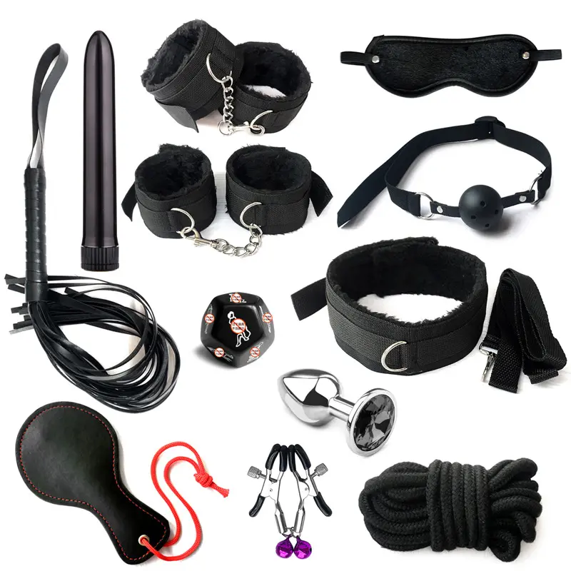 12 Kit Restrições Set Bondage Sex Toys Algema Mamilo Grampos Chicote Corda Bola Máscara de Olho BDSM Sex Toys