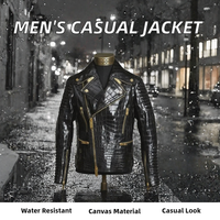Veste en cuir pour homme à motif crocodile, col montant, style motard, fermeture éclair, coupe classique, service OEM
