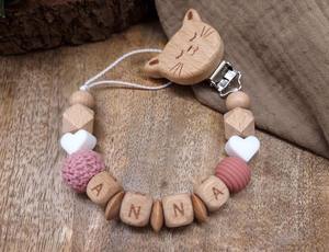 Llaveros Personalizados, Palabras Personalizadas, <span class=keywords><strong>Nombre</strong></span>, Cuentas de Corazones de Silicona, Bola de Ganchillo, Chupete de Madera Original, Regalos de Cumpleaños para Bebé - Product Image 3