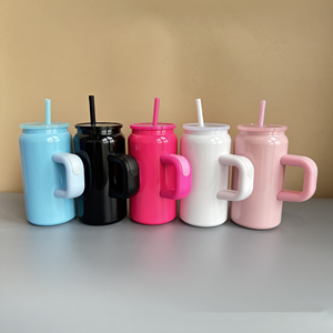 Vaso Térmico de Acero Inoxidable de 16oz con Asa, Tapa con Popote, Aislamiento para Coche, para Café Helado, con Logotipo Personalizado, Acabado Brillante para Sublimación - Product Image 5