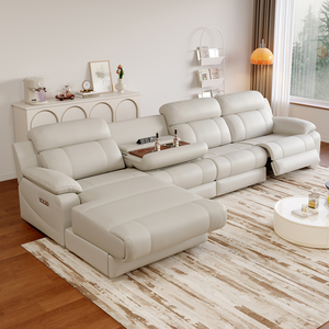 Sofá Reclinable Moderno en Forma <span class=keywords><strong>de</strong></span> L, <span class=keywords><strong>de</strong></span> <span class=keywords><strong>Cuero</strong></span> Gris, <span class=keywords><strong>Muebles</strong></span> para Sala <span class=keywords><strong>de</strong></span> Estar, Sofá Reclinable Eléctrico <span class=keywords><strong>de</strong></span> Descanso, con Función Zero Wall - Product Image 1