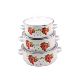 3-Piece Estilo Americano Mini Esmalte Conjunto Panelas Tampa De Vidro Cerâmica Sustentável Cozinhar <span class=keywords><strong>Ware</strong></span> Inclui Pote Caçarola Ferro Fundido - Product Image 2