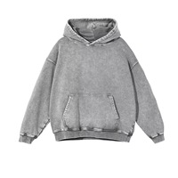 Toptan Günlük Bol Kesim Amerikan Sokak Giyim Tarzı 450gsm Ağır Kumaş %100 Pamuk Yıkanmış Eskitme Görünümlü Kapüşonlu Sweatshirt
