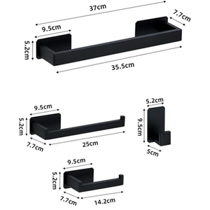 Juego <span class=keywords><strong>de</strong></span> 5 Accesorios <span class=keywords><strong>de</strong></span> Baño <span class=keywords><strong>de</strong></span> Pared en Negro Mate: Toallero, Barra para Toallas, Gancho para Batas, Ganchos <span class=keywords><strong>y</strong></span> <span class=keywords><strong>Portarrollos</strong></span> <span class=keywords><strong>de</strong></span> Papel Higiénico - Product Image 4