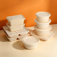 Conteneur alimentaire rond écologique en amidon de maïs, bol jetable avec couvercle pour la restauration, emballage alimentaire à emporter, logo personnalisé