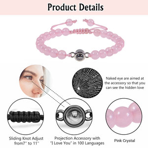 Pulsera de Proyección de 100 Idiomas con la Frase '<span class=keywords><strong>Te</strong></span> Amo', Cristal Rosa Mate, Pulsera para Parejas, Regalo de Joyería - Product Image 4