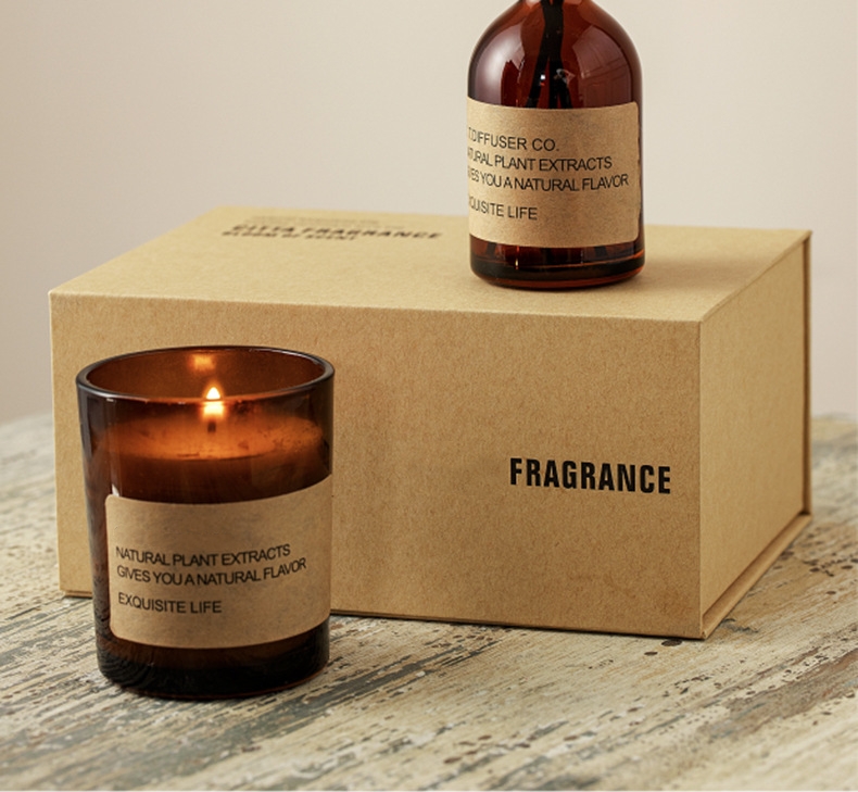 AROMA HOME Luxury Custom Private Label Aromatherapy Soy Wax Scented Candles Reed Diffusers Gift Set With Wooden Pallet M 3