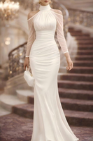 Robe de soirée sirène à col halter et épaules dénudées avec empiècements en maille transparente, froncée, moulante, longueur ras du sol, pour mariage