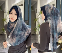 Zifeng OEM Hijab à imprimé abstrait artistique, à volants et ourlet festonné, pour femmes musulmanes, avec double drapé, foulard de mode