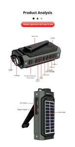 راديو الطوارئ AM/FM مع بنك طاقة USB شاحن شمسي يعمل بالبطارية ومنبه مصباح يدوي للأماكن الداخلية والخارجية - Product Image 2