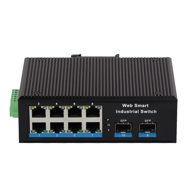 Web Smart Industrial Ethernet Switch 8x Gigabit Copper 2x SFP Uplink Redundant Power Input Metal Housing DIN Rail