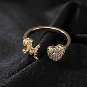 Personalized 26 letter English <strong>ring</strong> <strong>with</strong> adjustable opening light luxury Cubic Zircon <strong>initial</strong> letter Fashion <strong>Ring</strong> - Product Image 1